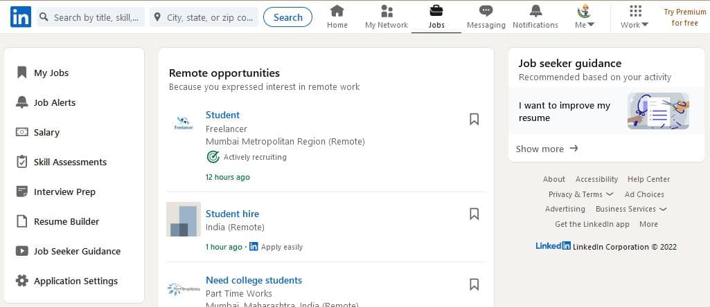linkedin jobs search