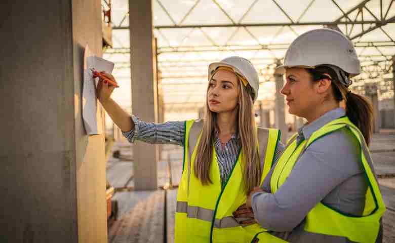 Female civil engineers on construction site,