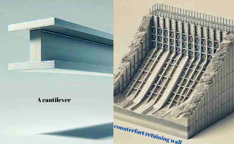 A cantilever and a counterfort retaining wall