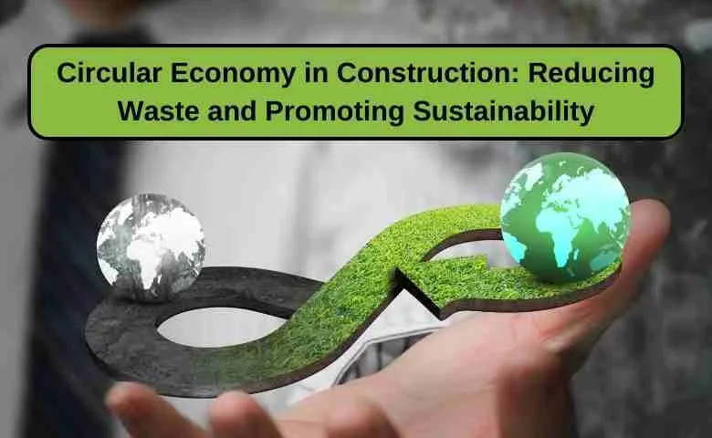 Concept illustration of circular economy in construction, showcasing sustainable practices and waste reduction for a greener industry