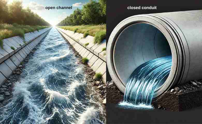 difference between  open channel and a closed conduit