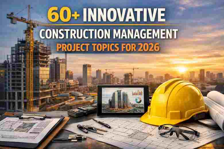 Hyper-realistic featured image showing modern construction managers using digital tools, representing 60+ innovative construction management project topics for 2026