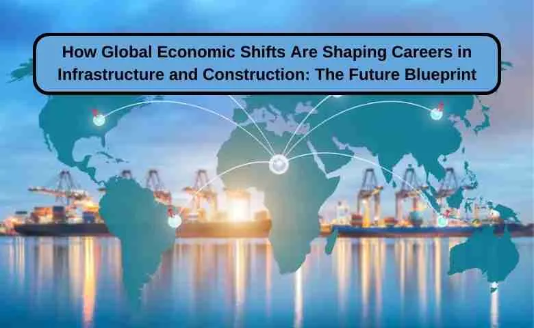A futuristic cityscape showcasing modern, green architecture and infrastructure, with cranes and construction workers in the foreground, representing the evolving landscape of the infrastructure and construction industry.