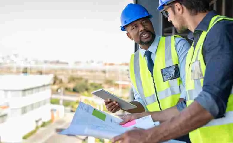 Construction team discussing project plans