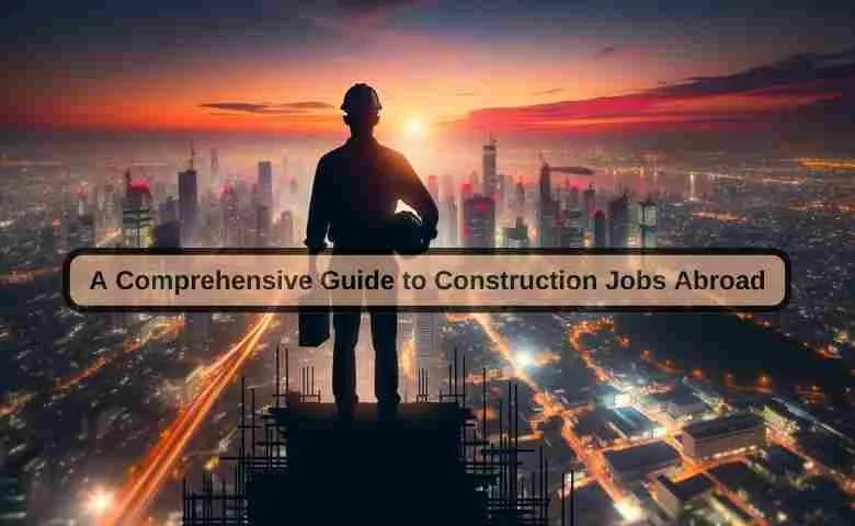 Construction worker overlooking a global city skyline. A Comprehensive Guide to Construction Jobs Abroad