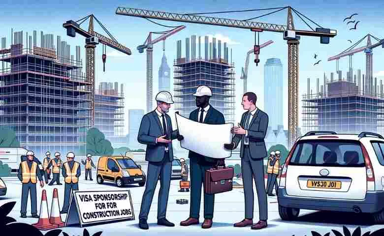 Worker holding blueprint, symbolizing construction jobs in the UK with visa sponsorship.