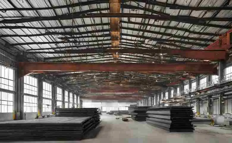 Close-up view of mild steel beams used in commercial construction