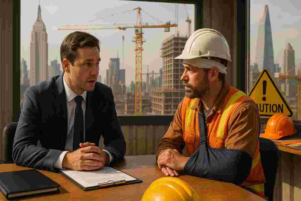 Construction accident attorney in New York advising injured worker at NYC job site