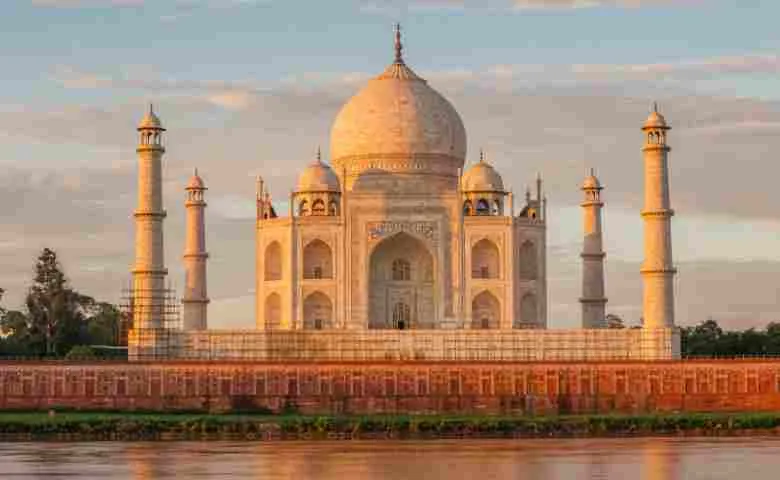 Taj Mahal under a pristine blue sky