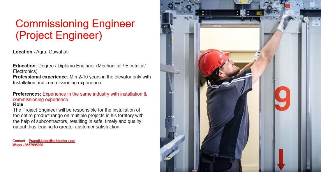 Schindler India Hiring for Commissioning Engineer (Project Engineer
