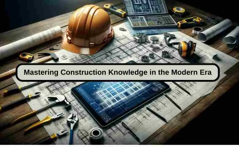 Blueprints and hardhat symbolizing construction knowledge and planning
