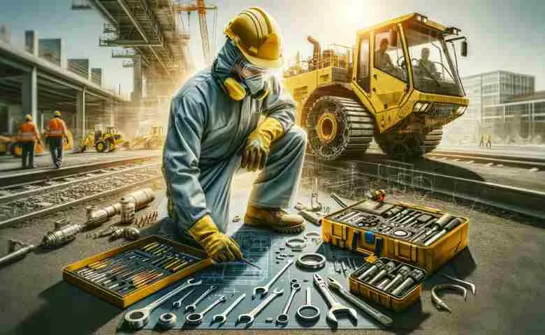 Technician repairing heavy construction machinery