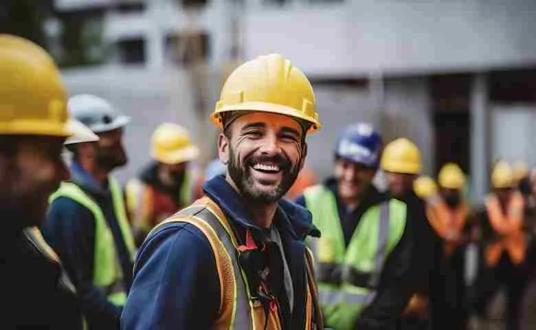 Smartphone displaying time tracking app on construction site