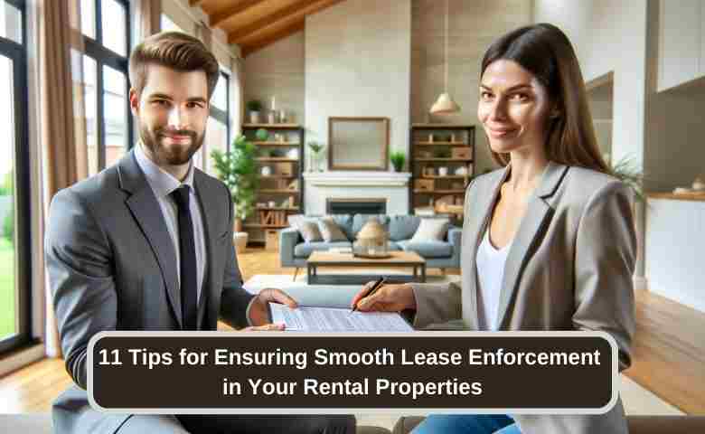 Landlord reviewing lease agreement with tenant in a well-maintained rental property