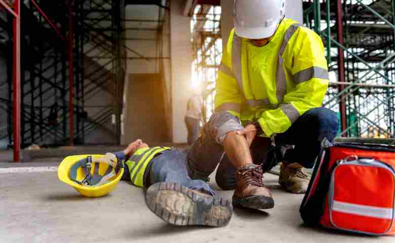Construction site with safety measures in place