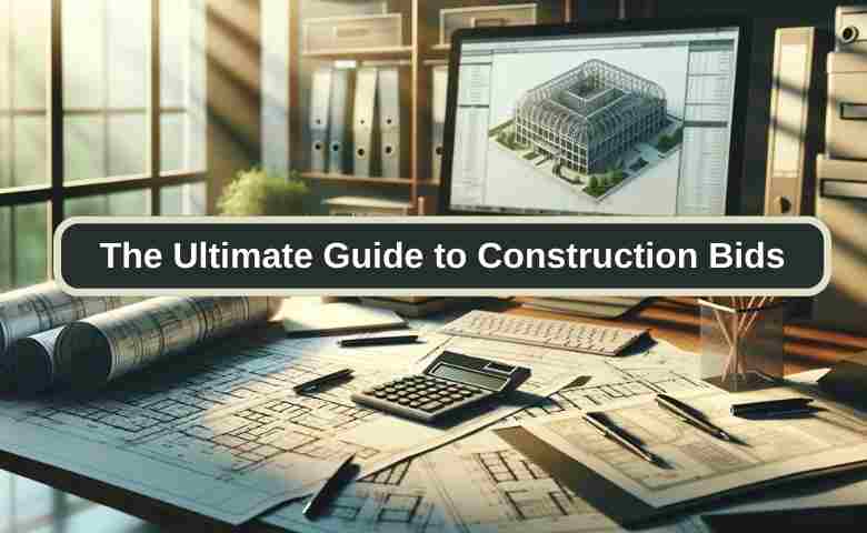 Blueprints and calculator on a construction bidding desk