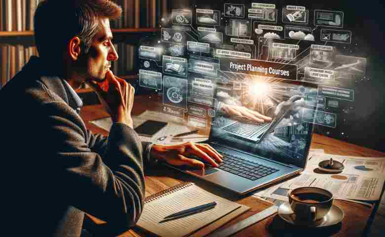 Person browsing project planning courses on a laptop