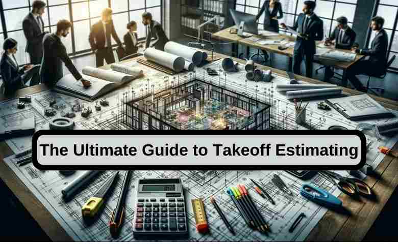 Detailed blueprint with annotations for construction takeoff estimating