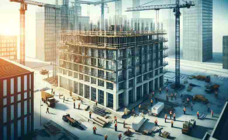 A modern commercial building under construction