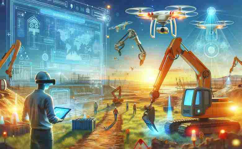 Illustration of AI integrating with construction technology.