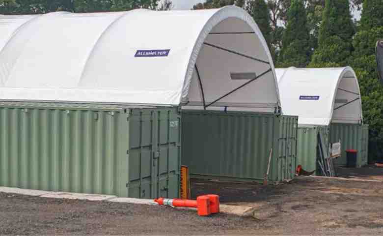 Portable shelter set up by a small business in an outdoor setting