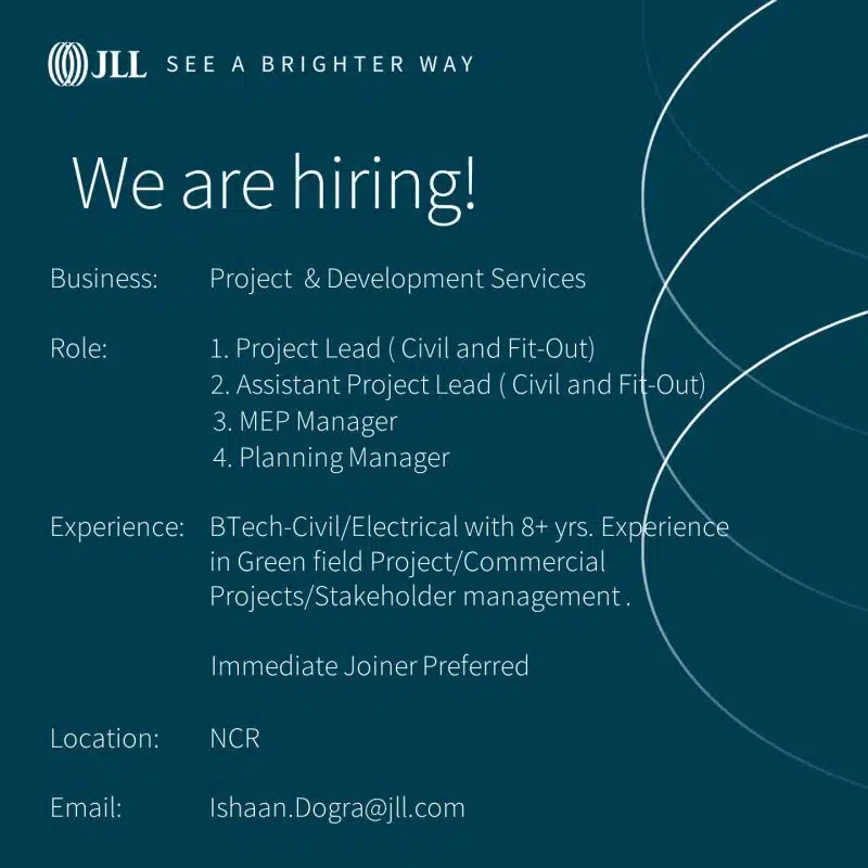 JLL Recruitment for Project Lead and Managers NCR