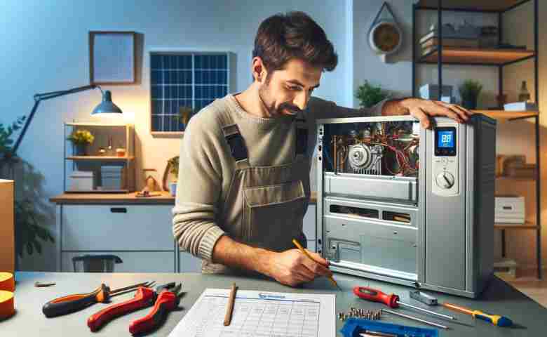 Technician performing furnace maintenance