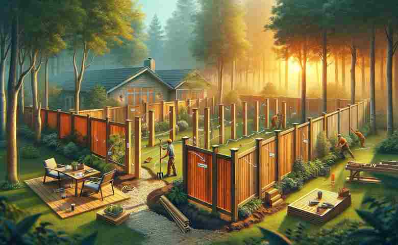 Step-by-step visualization of privacy fence installation