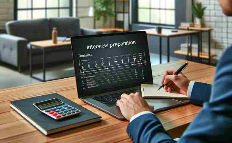 Candidate preparing for a job interview using a timeline calculator
