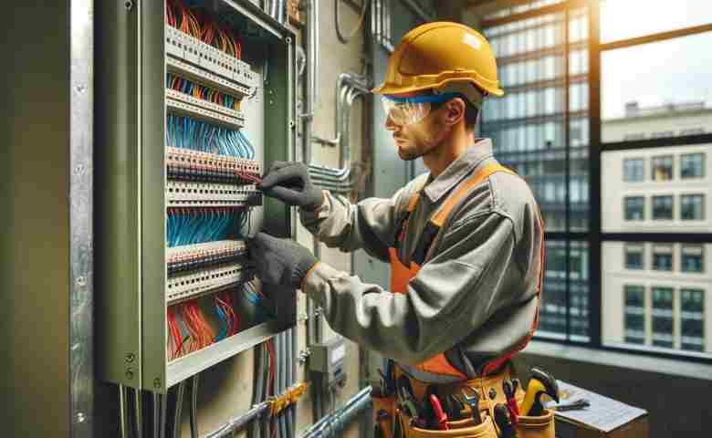 Electrician working on electrical panel