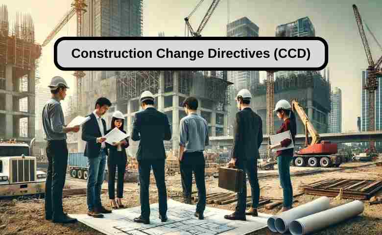Construction team discussing change directives on site