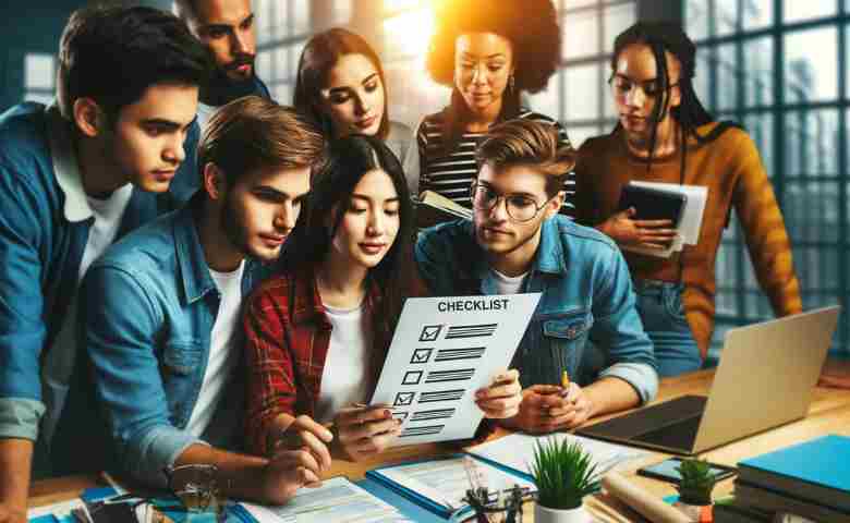 Students reviewing checklist before engineering college admission