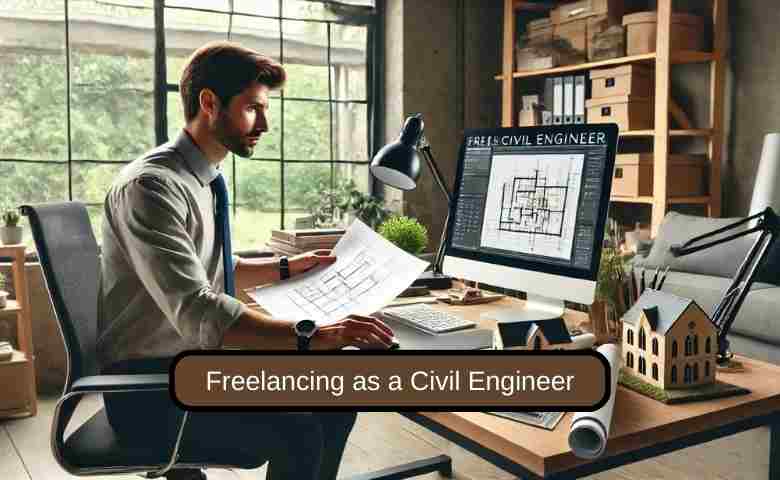 Freelancing civil engineer working on a project from home.