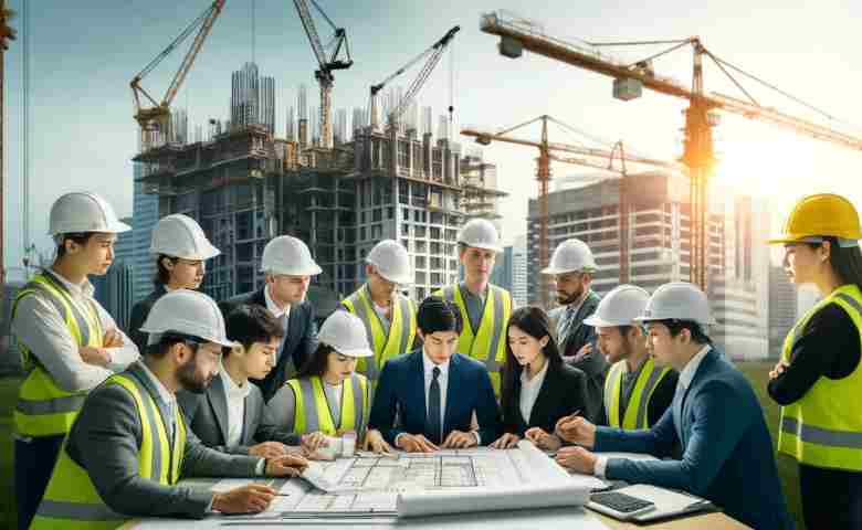 Construction professionals reviewing licensing documents