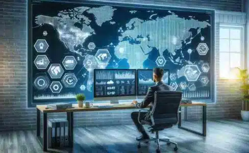 Supply chain analyst working on data analysis with computer