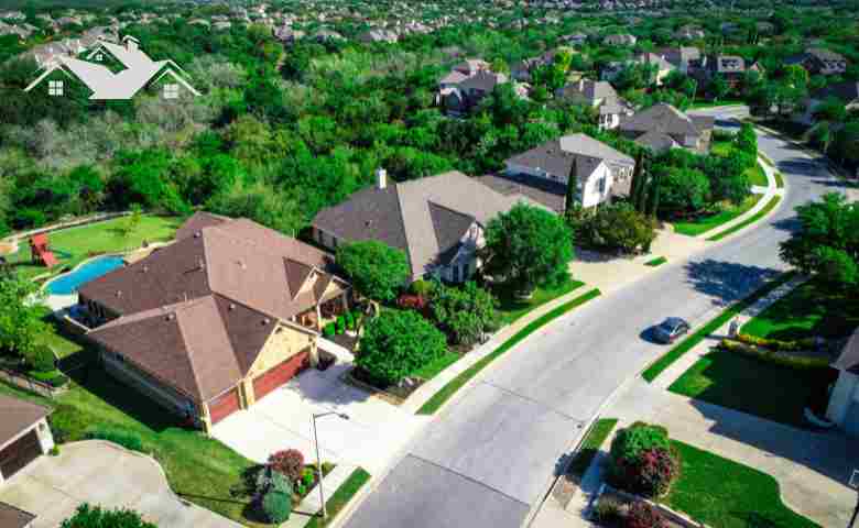 A panoramic view of Austin's skyline with residential areas in the foreground.