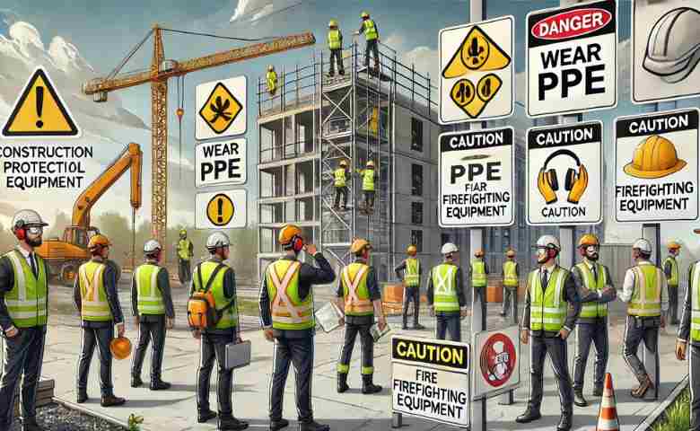 Construction workers wearing PPE and following safety protocols on-site.