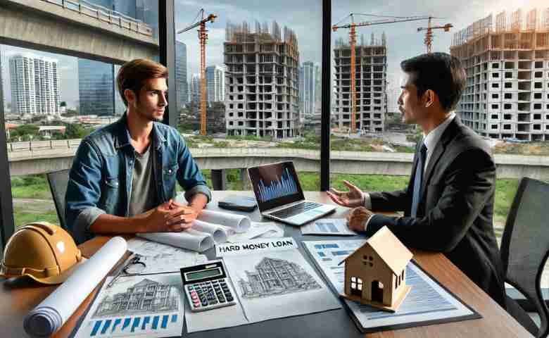 Real estate investor discussing a hard money loan with a lender