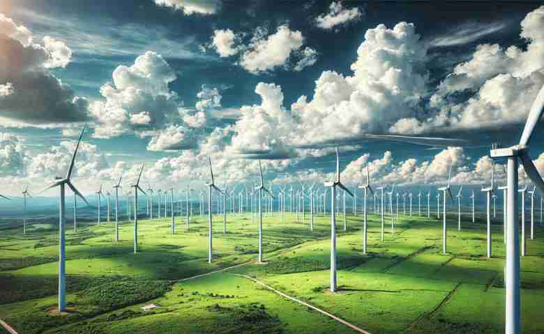 Image of a wind farm representing clean technology.