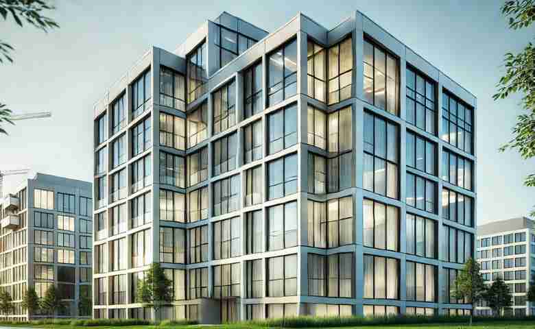 Modern building with large energy-efficient windows.
