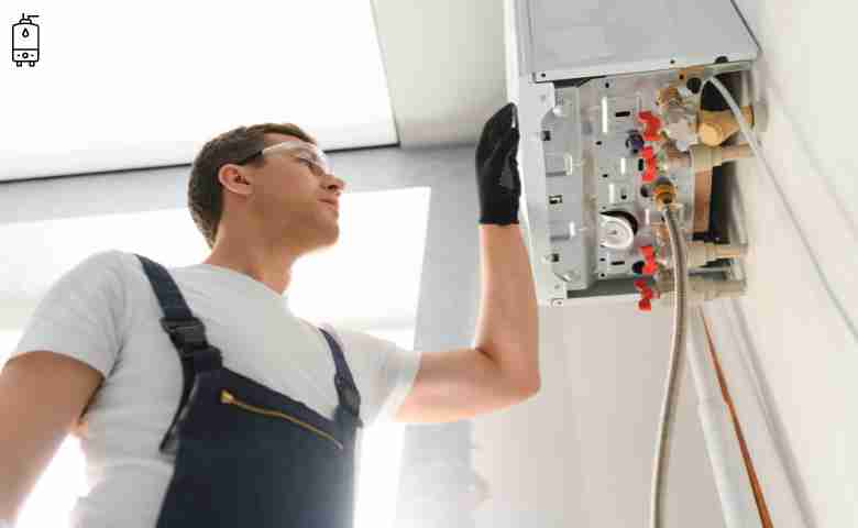 A technician installing a home boiler
