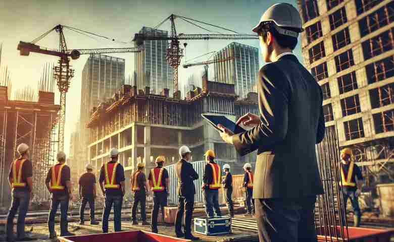 Construction Operations Manager overseeing a construction site