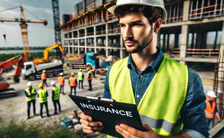 Subcontractor reviewing insurance documents on a construction site