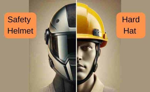 split image showing the modern safety helmet on the left and the traditional hard hat on the right.