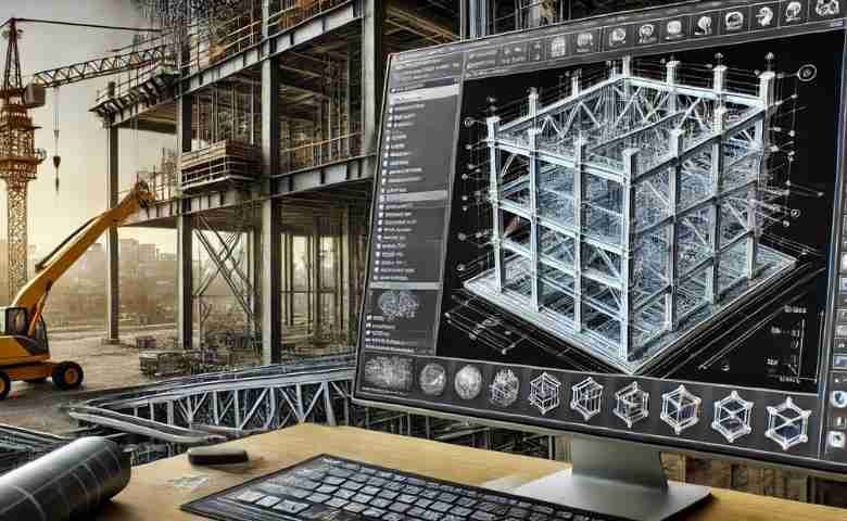 Detailed structural steel drawing with BIM software on a construction project