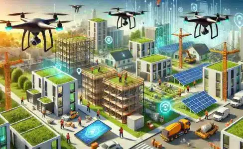 Construction site showcasing advanced technologies and sustainable practices