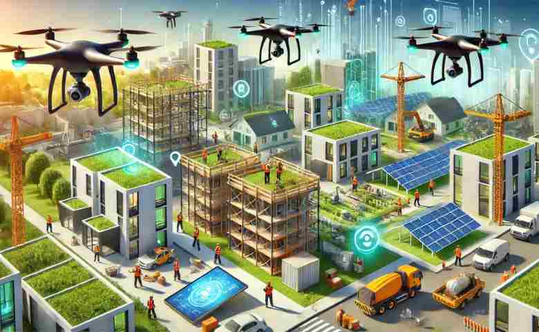 Construction site showcasing advanced technologies and sustainable practices