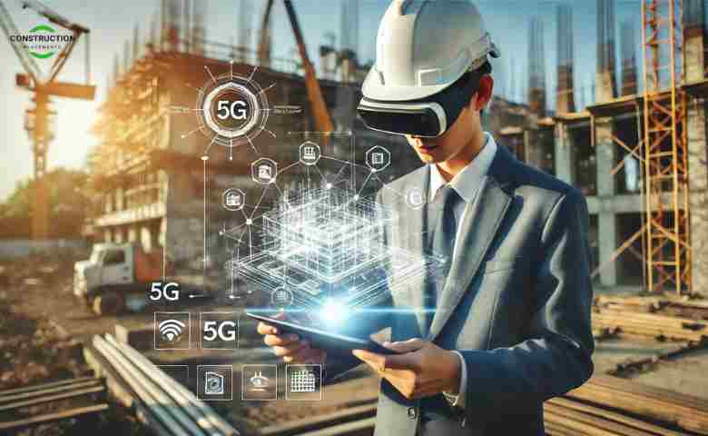 an engineer or construction worker using augmented reality (AR) technology on a construction site