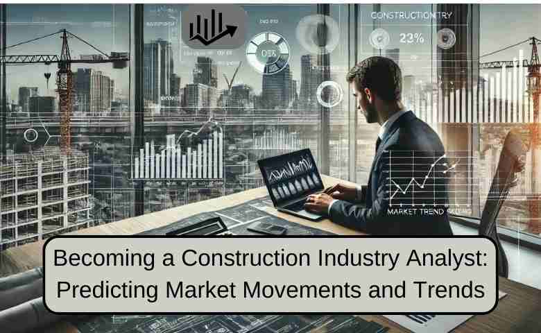 Construction industry analyst reviewing market trends and data charts