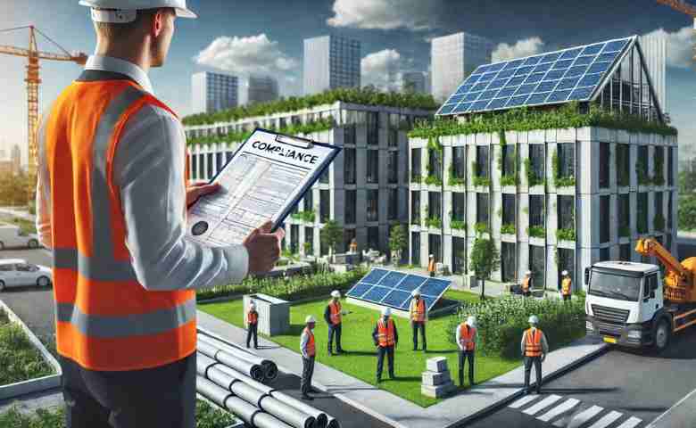 Construction environmental compliance expert reviewing site regulations.